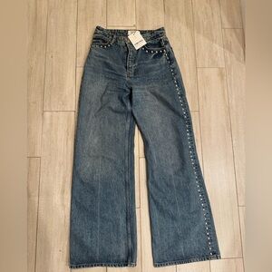 REFORMATION Cary High Rise Slouchy Wide Leg Jeans studded